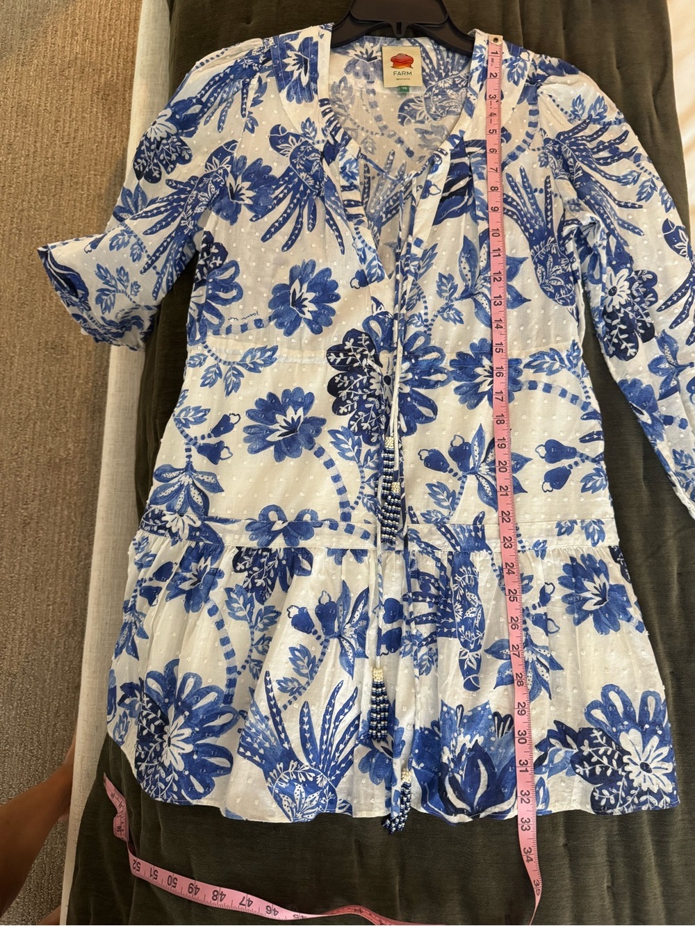 FARM Rio White Mini Dress with Blue Floral Print XS - Picture 10 of 10